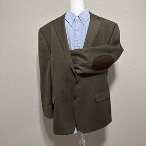 Ralph Lauren Herringbone Equestrian Blazer Sport Coat W/Elbow Patches Size 46R